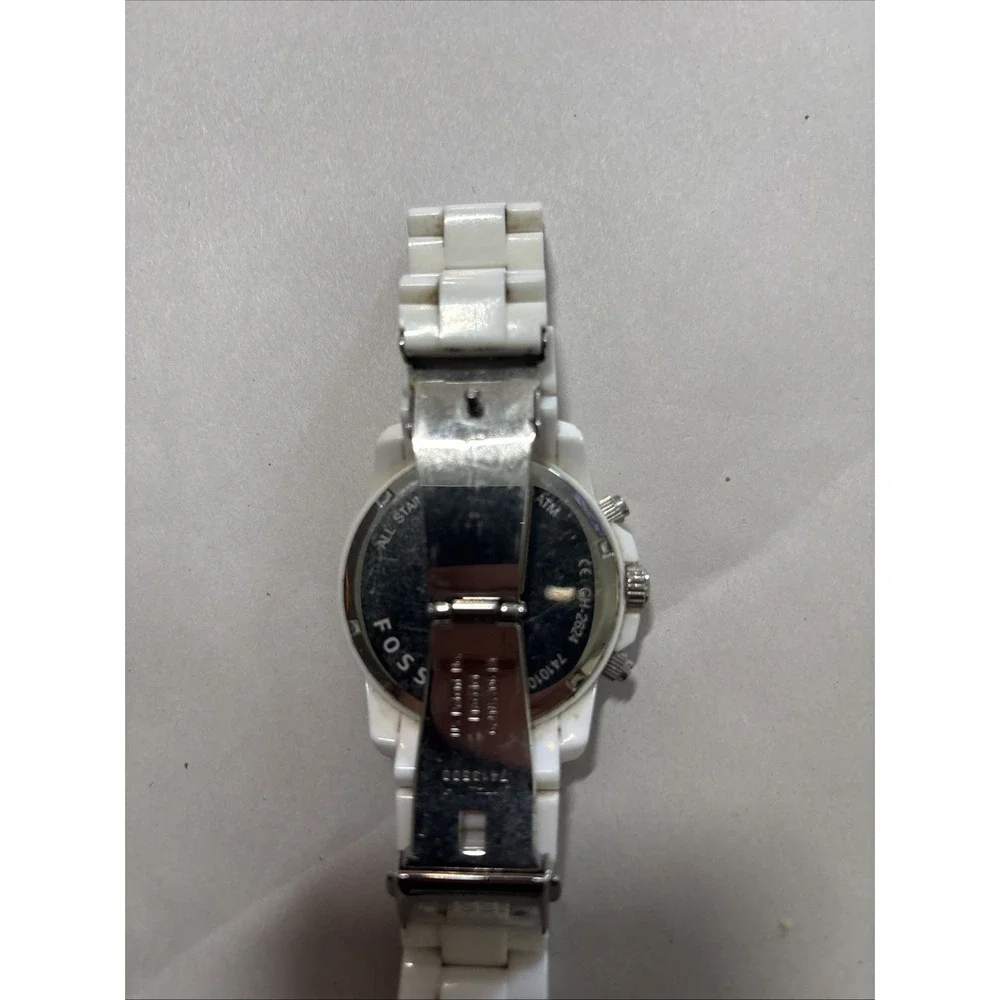 Fossil Mens Watch 42mm White Dial Chronograph CH-2624 Resin New Battery EUC